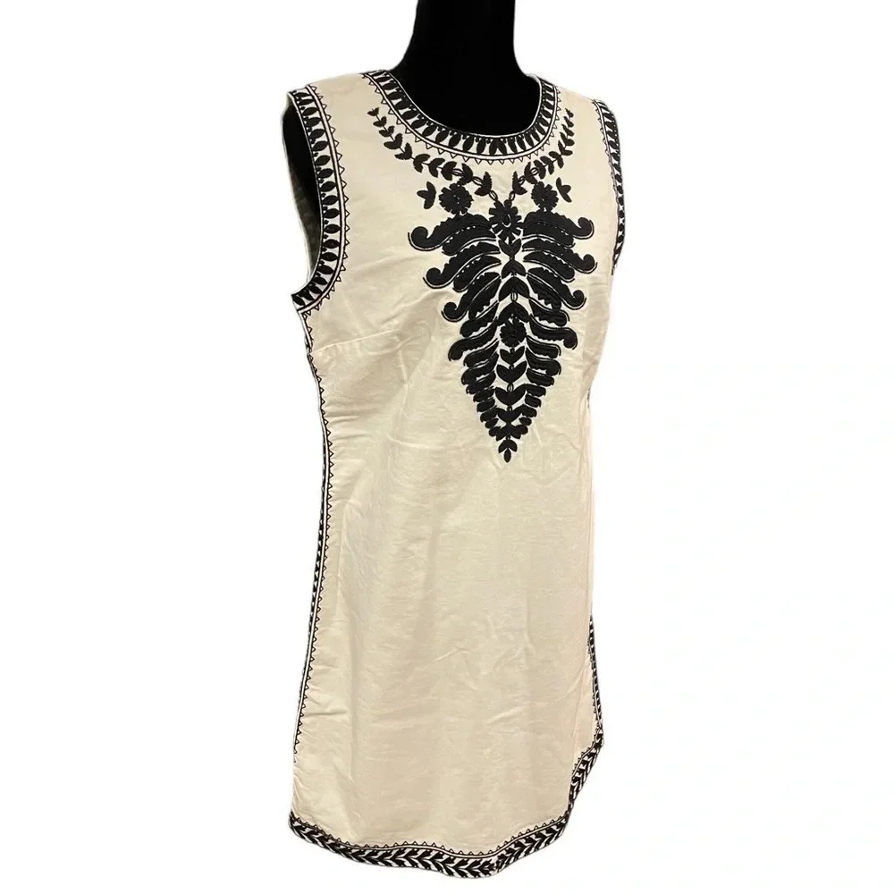 Tory Burch Camille Contrast-Embroidered Shift Dress In White